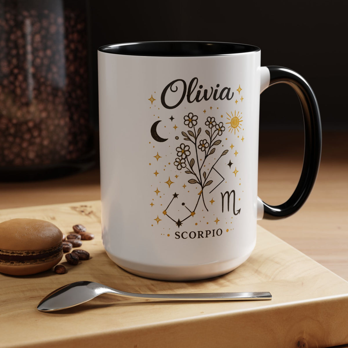 Personalized Scorpio Zodiac Mug, Custom Name Astrology Coffee Mug, Scorpio Birth Sign Gift for Her, Celestial Horoscope Cup