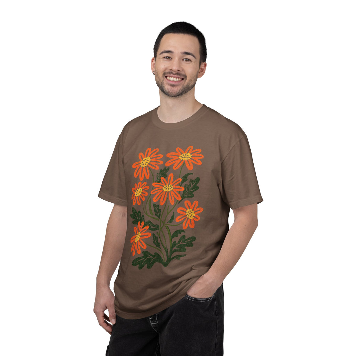 Orange Daisy Graphic Shirt, Retro Floral T-Shirt for Flower Lovers, Groovy Botanical Tee, Cheerful Garden Gift for Women and Gardeners