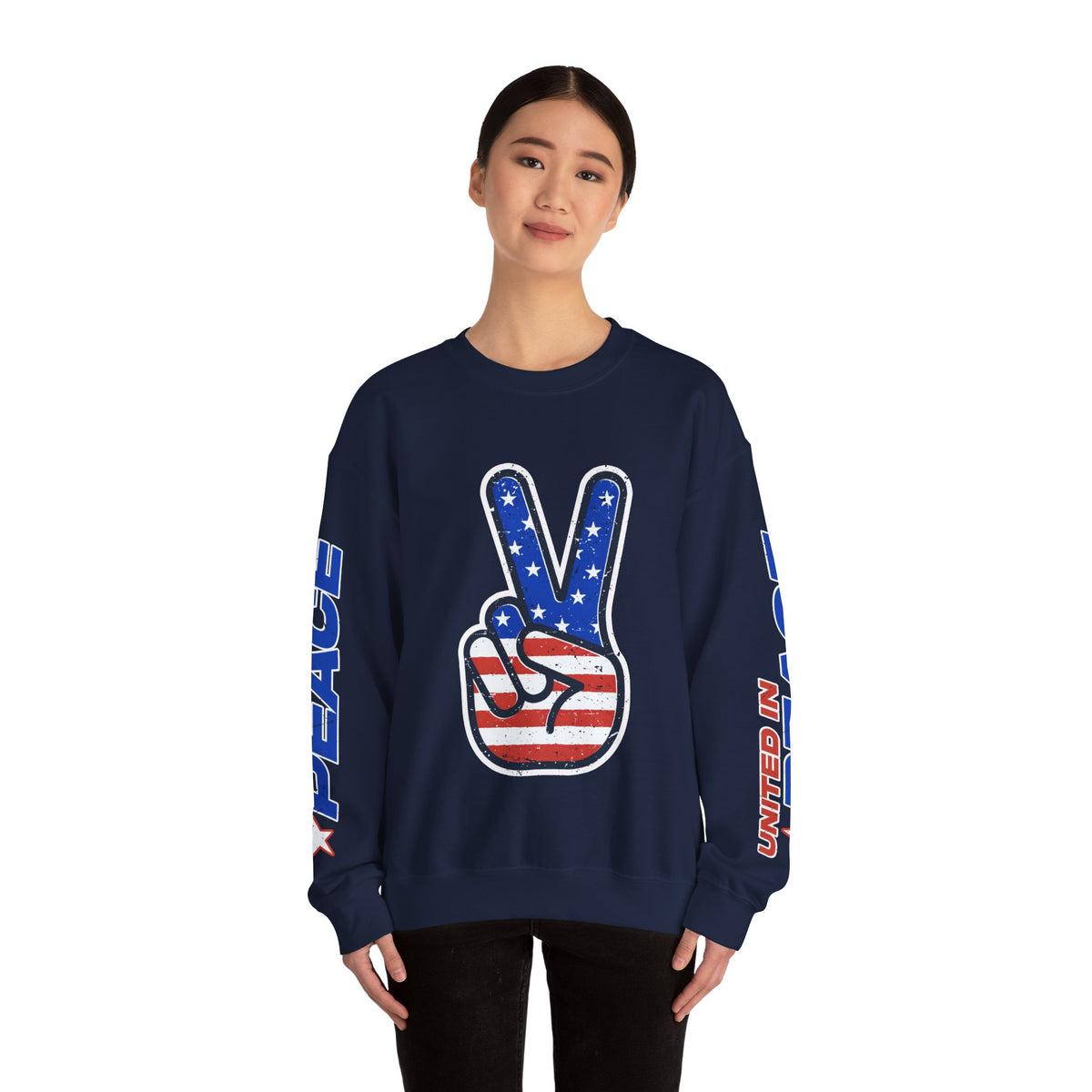 United in Peace Sweatshirt, Patriotic Peace Sign Crewneck, American Flag Pullover, USA 250th Anniversary Outfit, Fourth of July Gift