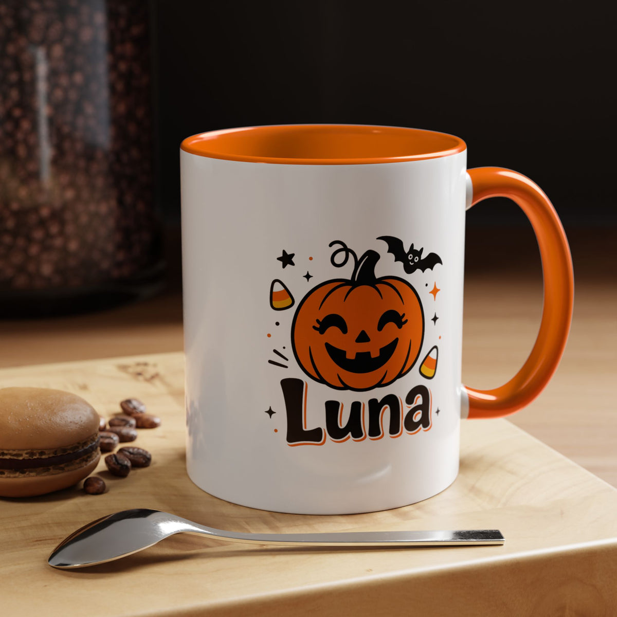 Personalized Halloween Name Mug, Custom Luna Pumpkin Coffee Cup, Cute Kids Trick or Treat Gift, Fall Birthday Present for Little Girl
