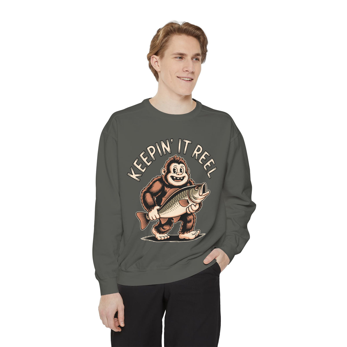 Keepin It Reel Comfort Colors Sweatshirt, Funny Fishing Sweatshirt, Bigfoot Fishing Shirt, Fisherman Gift for Men and Women
