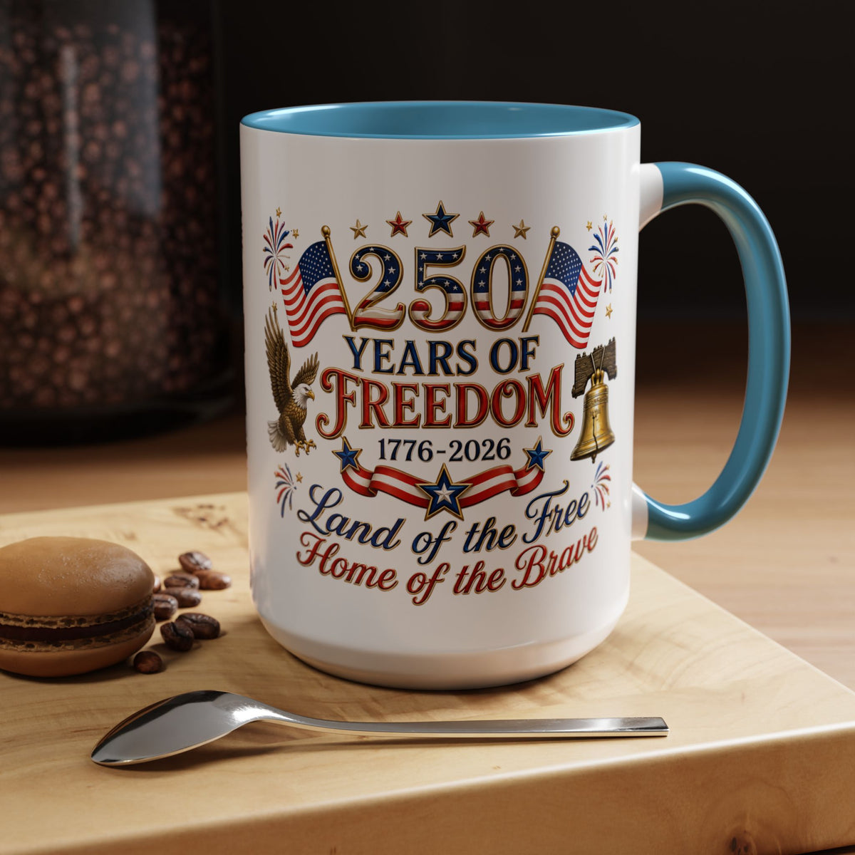 250 Years of Freedom Mug, America 250th Anniversary Coffee Mug, Patriotic Eagle Liberty Bell Cup, USA Semiquincentennial Gift