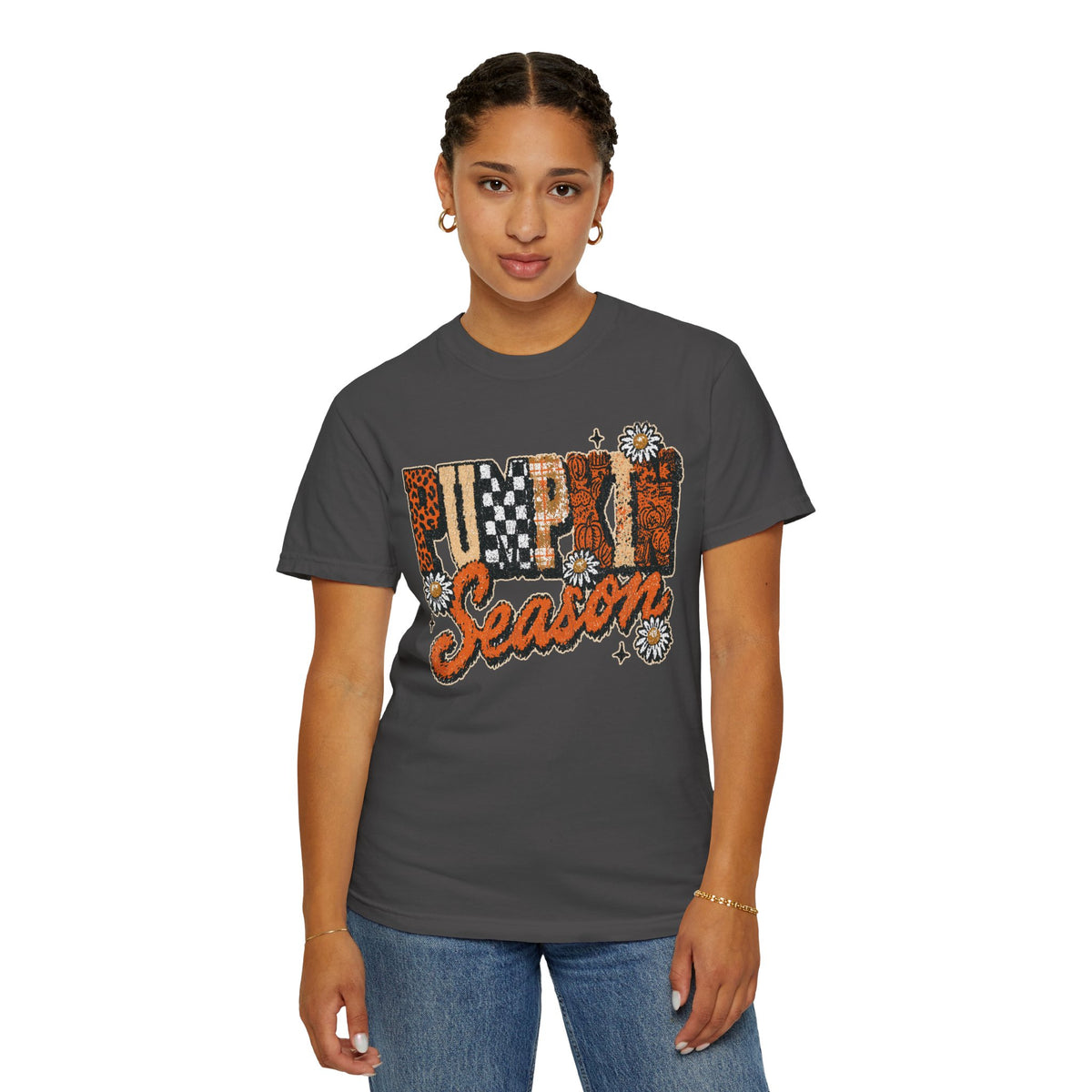 Pumpkin Season Shirt, Retro Leopard Checker Fall Graphic Tee, Cute Autumn Gift for Women, Cozy Thanksgiving October Outfit for Her