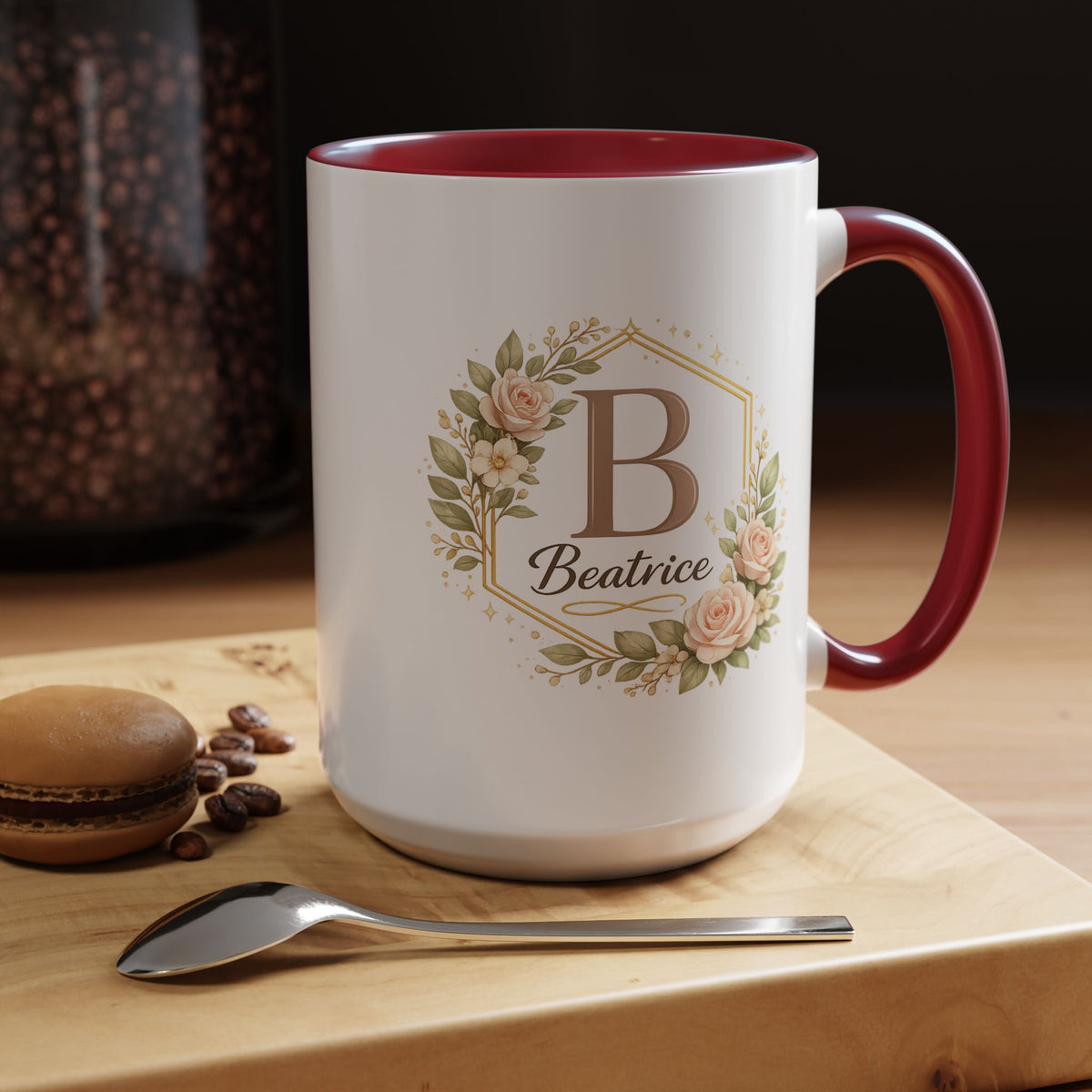 Personalized Floral Monogram Mug, Custom Name Coffee Mug with Elegant Initial Letter, Botanical Gift for Women, Bridesmaid Birthday Cup
