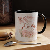 Personalized Floral Name Mug, Custom Coffee Mug with Name, Pink Flower Mug for Women, Birthday Gift, Bridesmaid Keepsake Cup