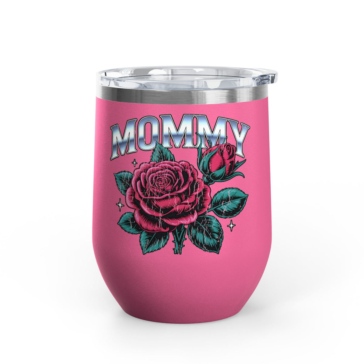 Mommy Rose Wine Tumbler, Pink Floral Cup, Mother's Day Gift for Mom, Birthday Present for Mama and Floral Lovers