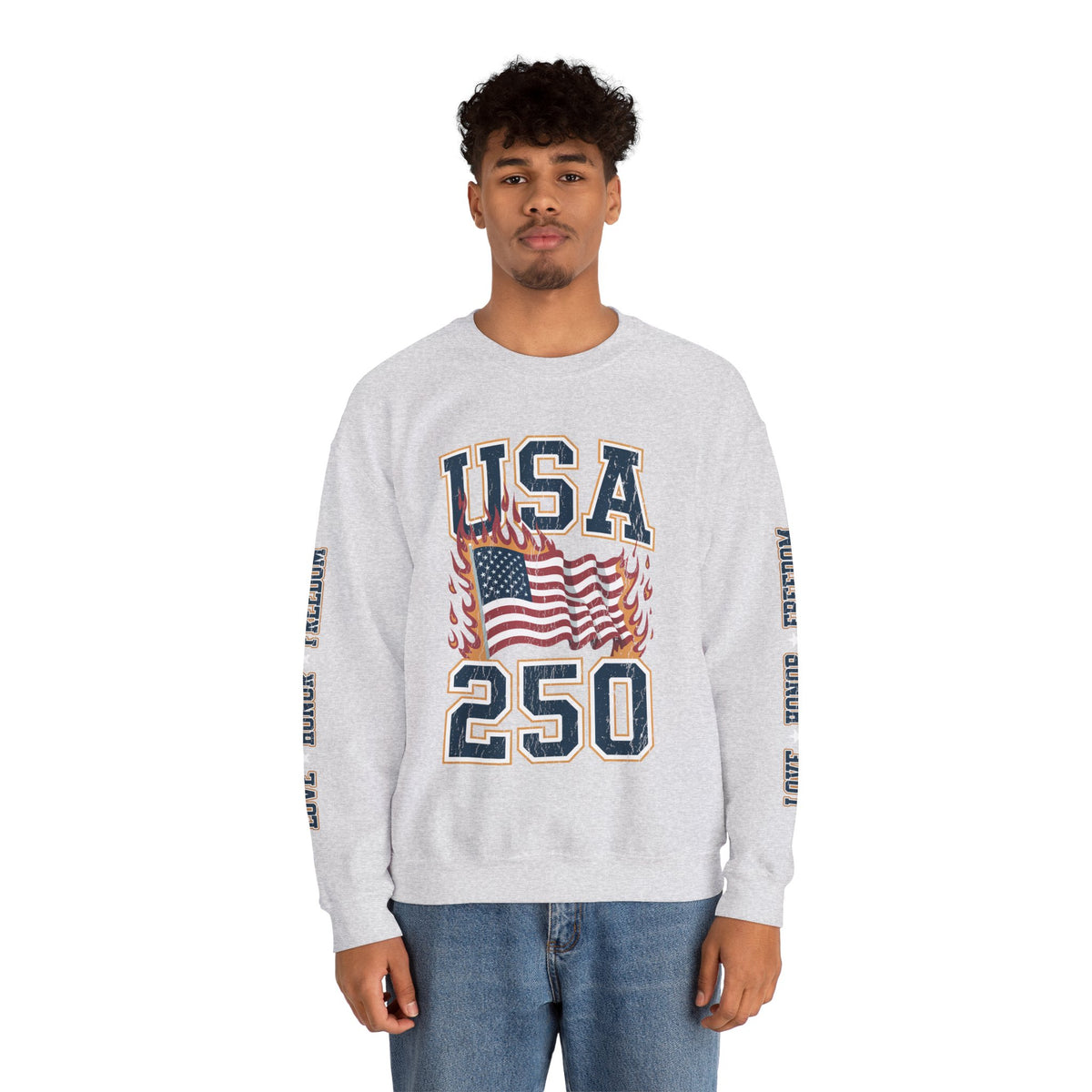 USA 250 Sweatshirt, American Flag Crewneck, Patriotic Pullover, USA 250th Anniversary Gift, Fourth of July Shirt, Americana Top