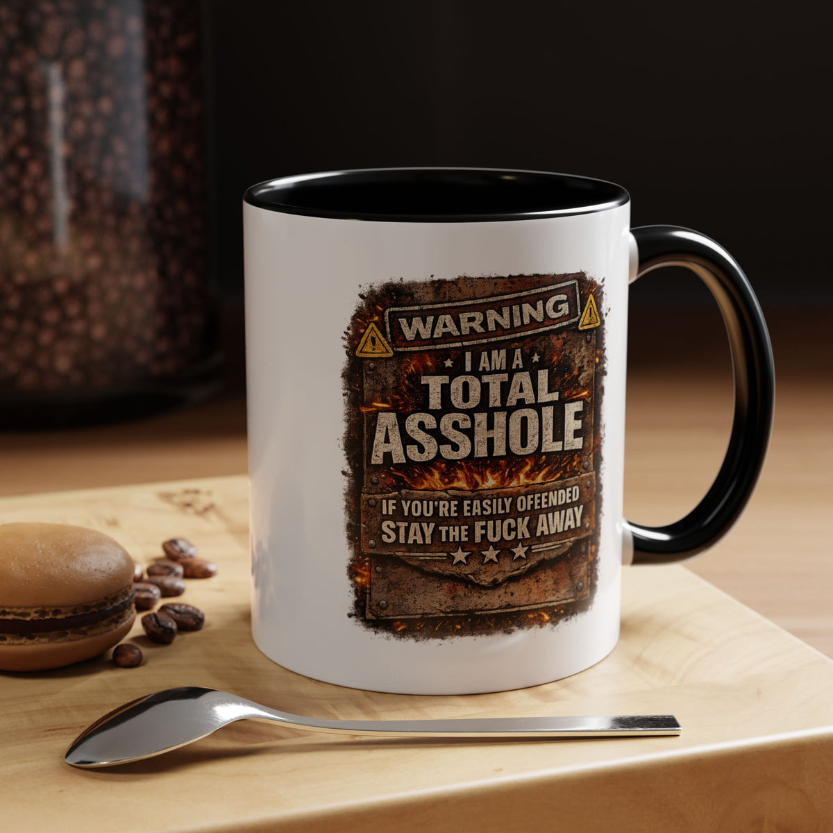 Funny Adult Humor Mug, Warning Total Asshole Coffee Mug, Sarcastic Gift for Men, Offensive Humor Cup, Funny Friend Gift