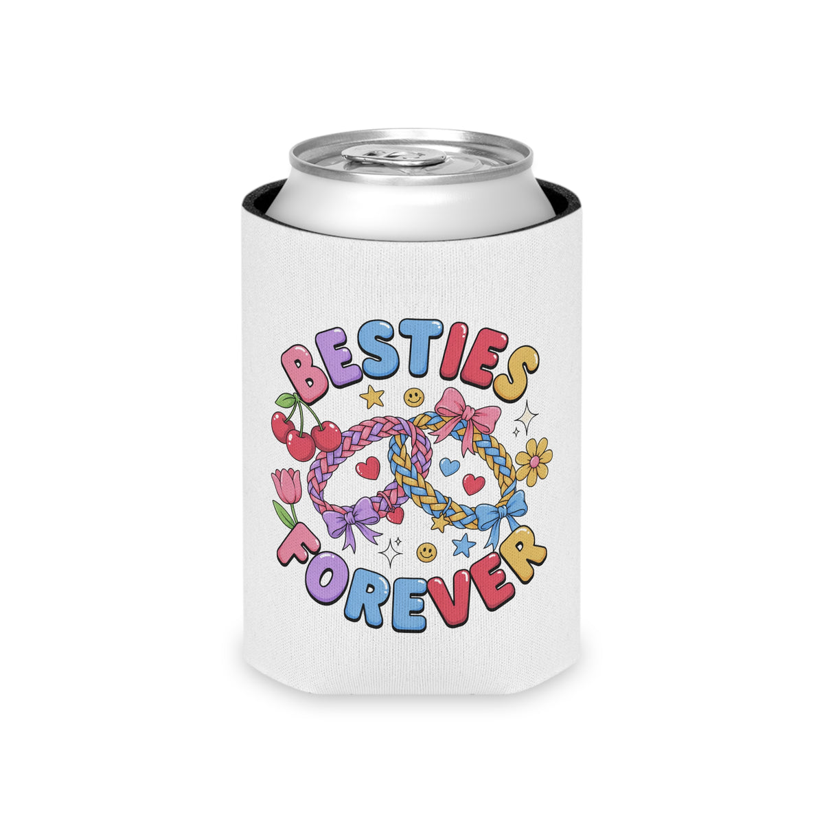 Besties Forever Can Cooler, Colorful Friendship Drink Sleeve, Cute Best Friend Gift, BFF Birthday Present for Besties and Friends