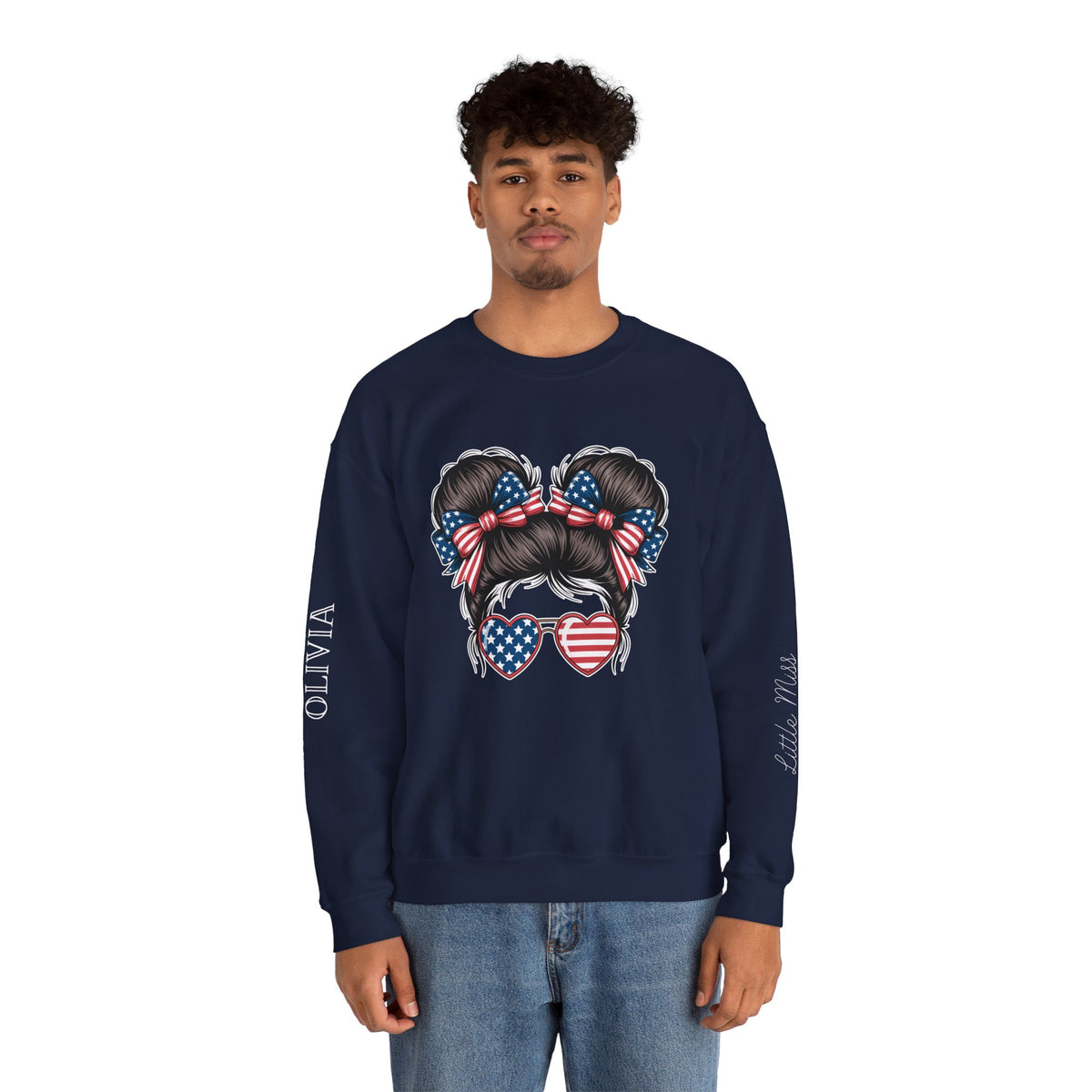 Personalized Patriotic Sweatshirt, Custom Little Miss Pullover, American Flag Girl Crewneck, Fourth of July Gift, USA Country Shirt