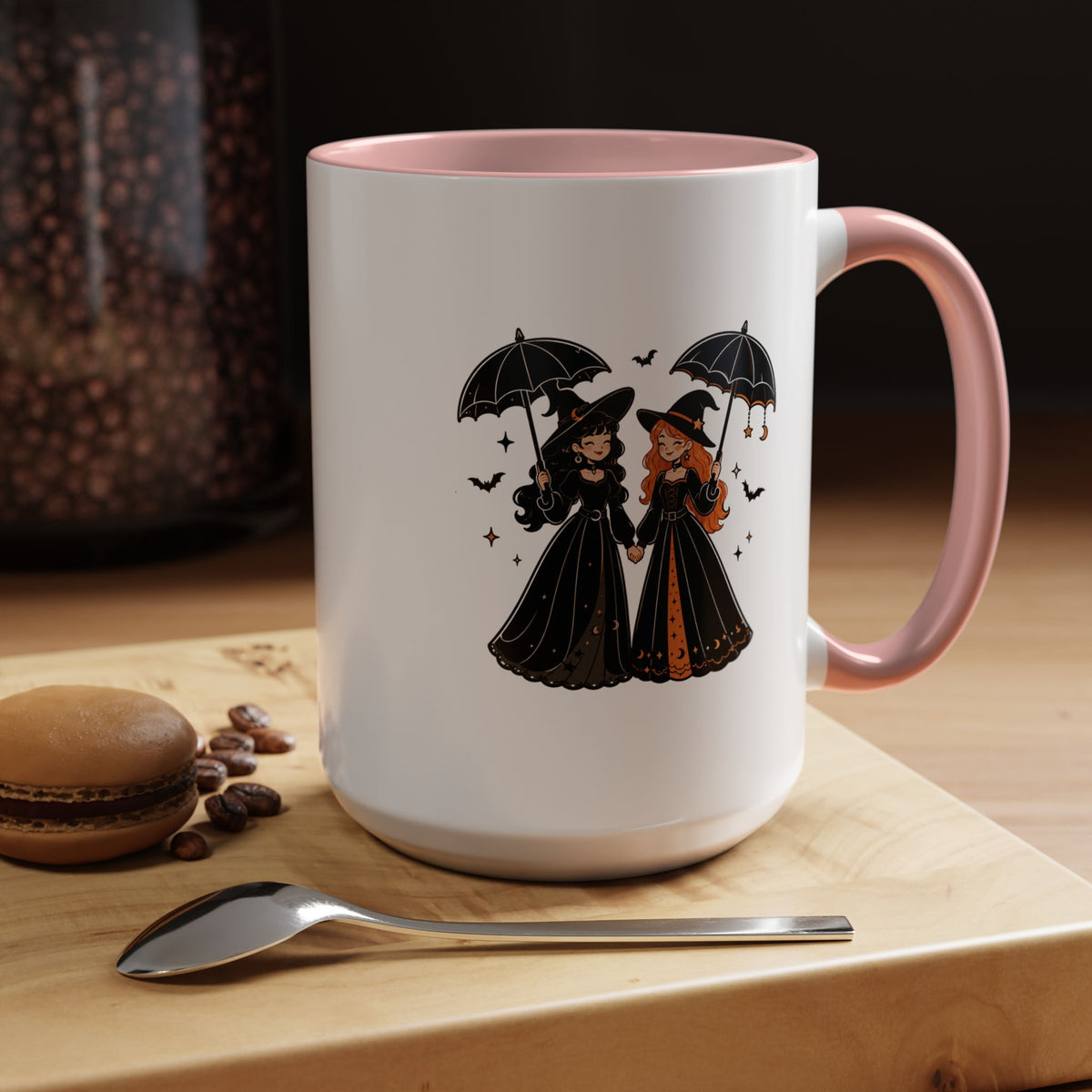 Witch Best Friends Mug, Gothic Halloween Black Accent Coffee Cup, Cute Matching Costume Gift for Bestie, Sister, Girlfriend or Partner