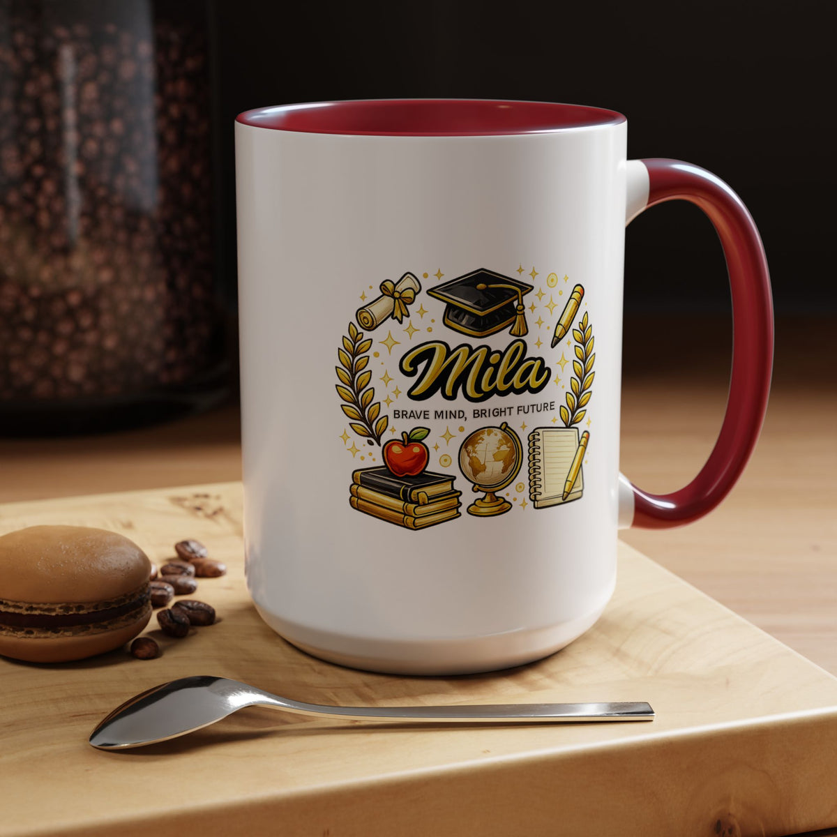 Personalized Graduation Mug for Her, Brave Mind Bright Future Coffee Cup, Custom Name Gift for Daughter, College or High School Graduate