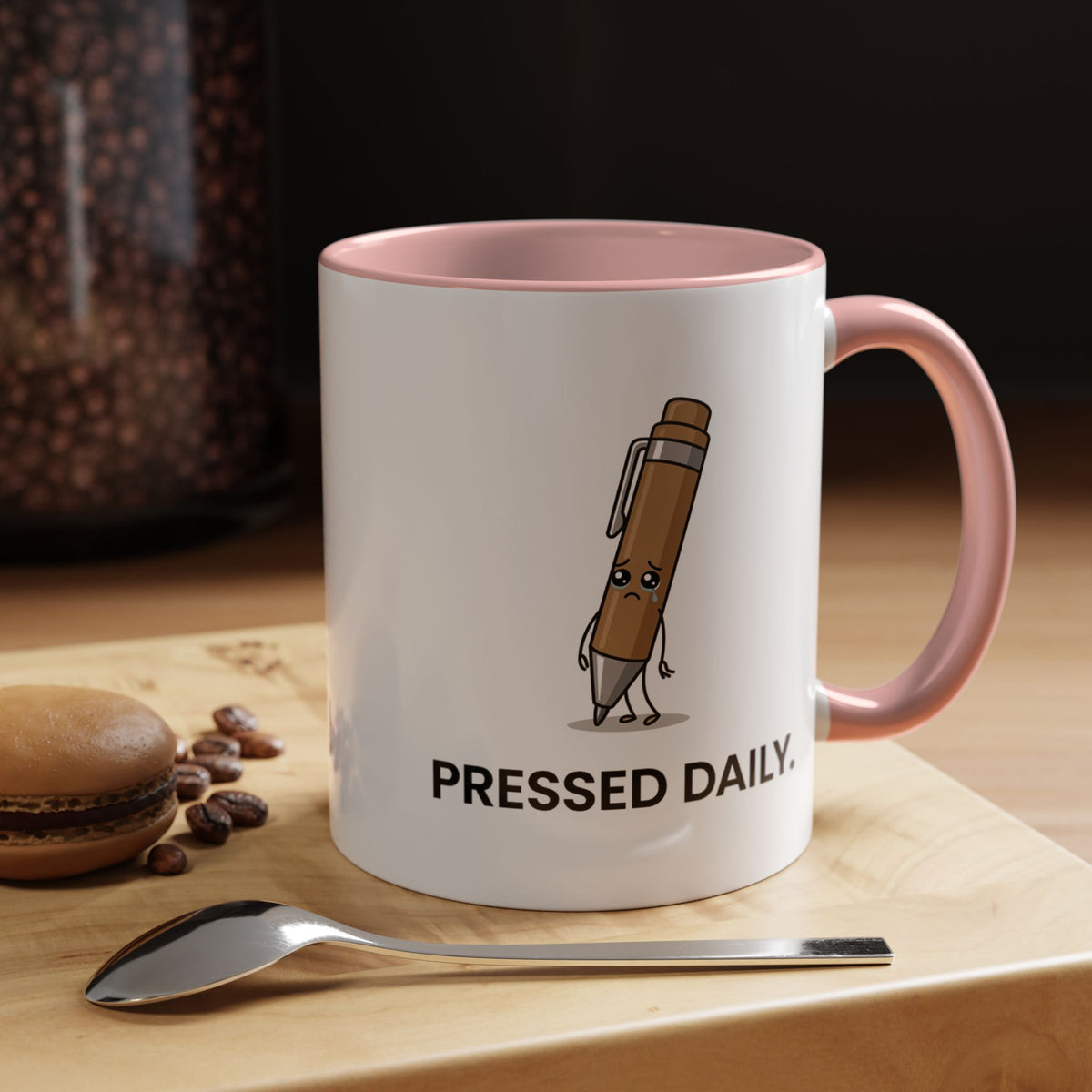Funny Pressed Daily Coffee Mug, Stressed Pen Office Mug, Coworker Humor Gift, Teacher Appreciation Mug, Work From Home Cup