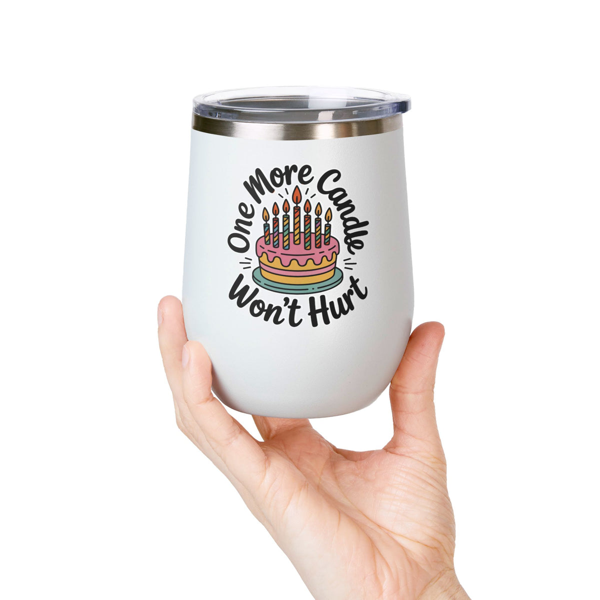 Funny Birthday Wine Tumbler, One More Candle Won't Hurt Cake Design, Getting Older Gift for a Best Friend or Coworker Who Loves a Laugh