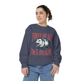 Funny Possum Sweatshirt, First of All I'm a Delight Crewneck, Sarcastic Animal Lover Gift, Vintage Opossum Graphic Cozy Pullover Top