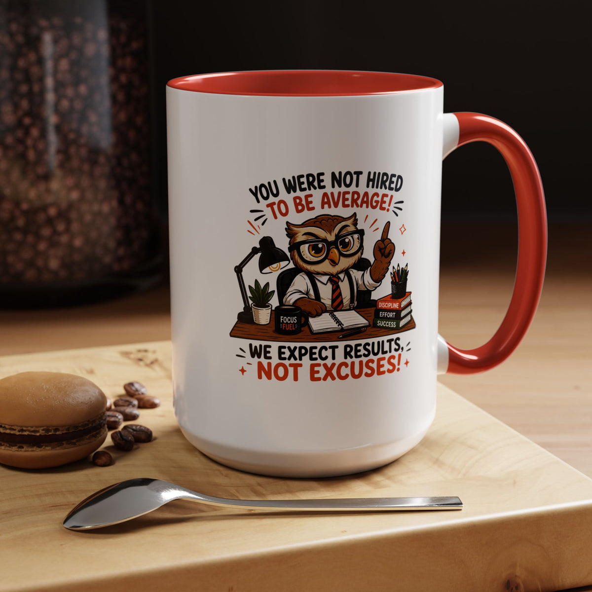 Funny Motivational Office Mug, Results Not Excuses Coffee Cup, Tough Love Gift for Employee, Coworker, Boss or Entrepreneur, Workplace Humor