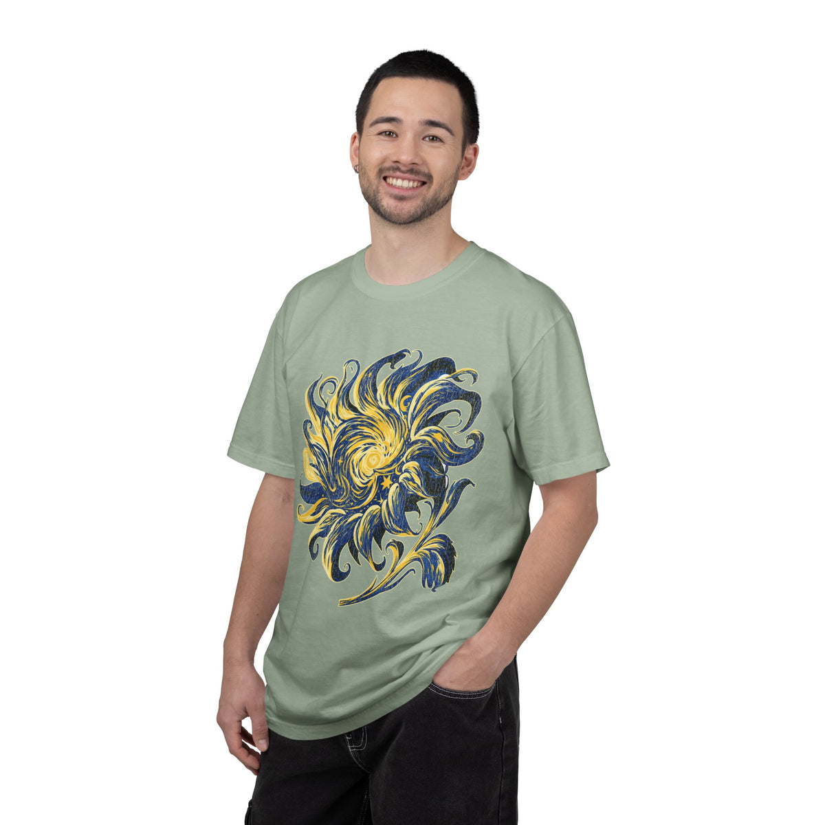 Celestial Sun Graphic Shirt, Blue and Gold Cosmic T-Shirt, Mystical Night Sky Tee, Astrology Gift for Stargazers and Dreamers, Gift Idea