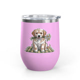 Golden Puppy Wine Tumbler, Cute Dog and Flower Cup, Gift for Dog Moms, Puppy Lovers, Pet Parents and Animal Lovers