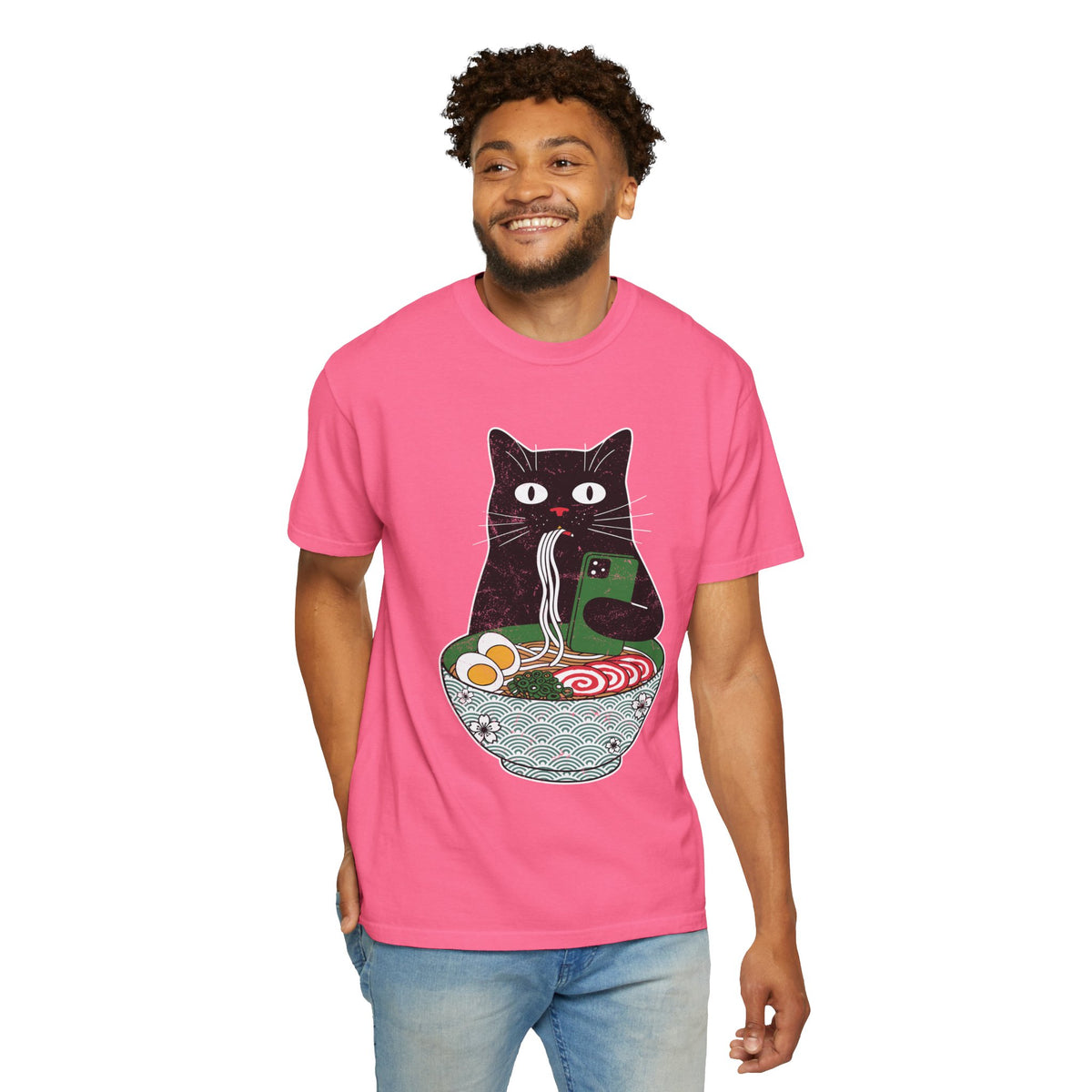 Black Cat Ramen Shirt Comfort Colors Tee, Funny Cat Lover Graphic Shirt, Introvert Cat Eating Noodles Tee, Japanese Foodie Gift