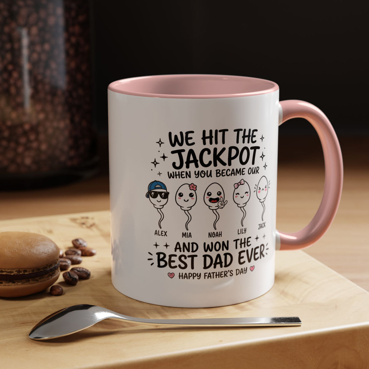 Personalized Best Dad Ever Mug, Custom Father's Day Coffee Mug with Kids Names, Funny Jackpot Dad Gift, Unique Family Keepsake Cup