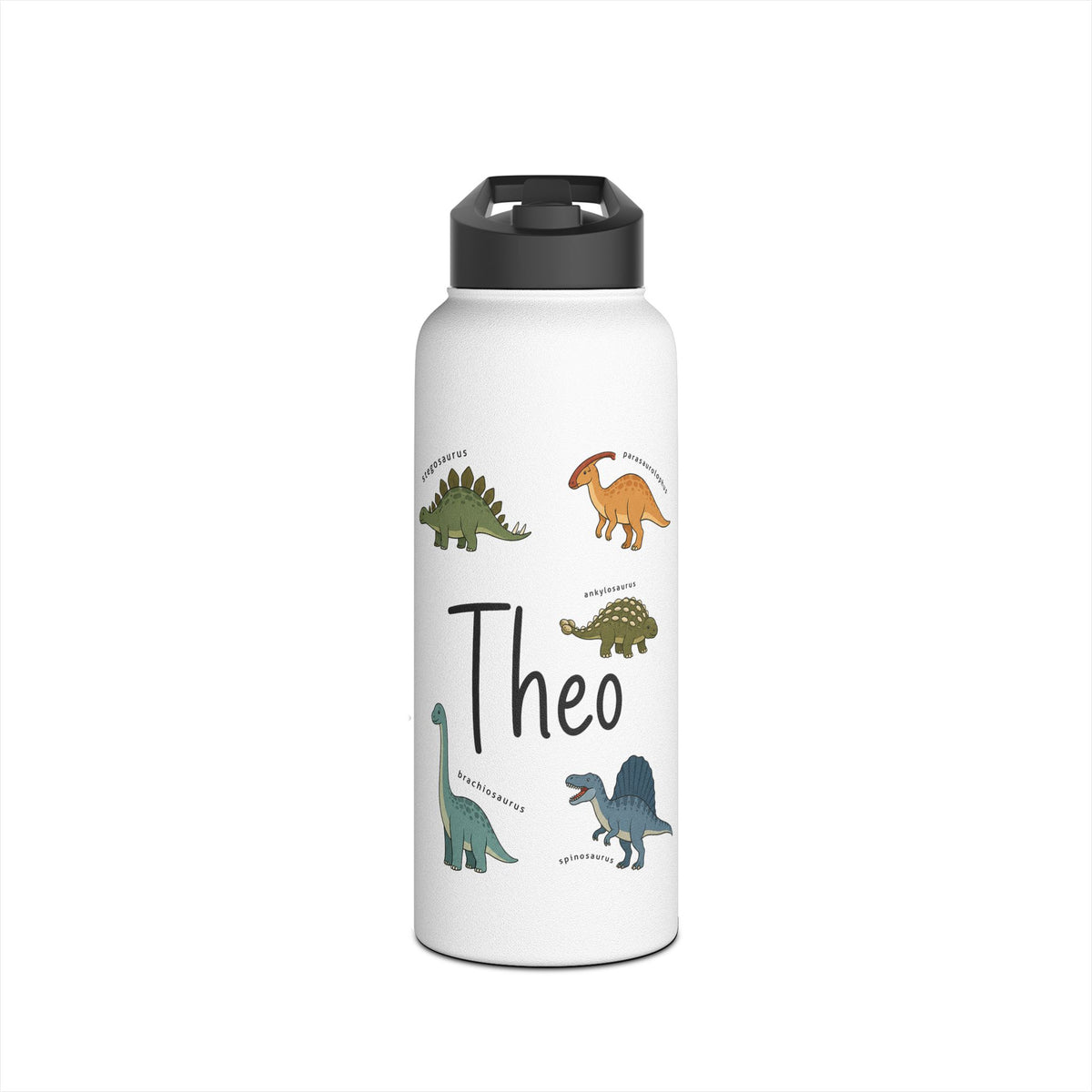Personalized Dinosaur Water Bottle for Kids, Custom Name School Water Bottle, Dino Lover Gift, Insulated Sports Bottle for Boys