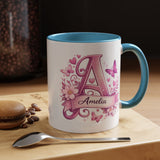 Personalized Butterfly Initial Mug, Custom Name Coffee Mug for Girls and Women, Floral Monogram Cup, Pink Aesthetic Gift, Custom Letter Mug