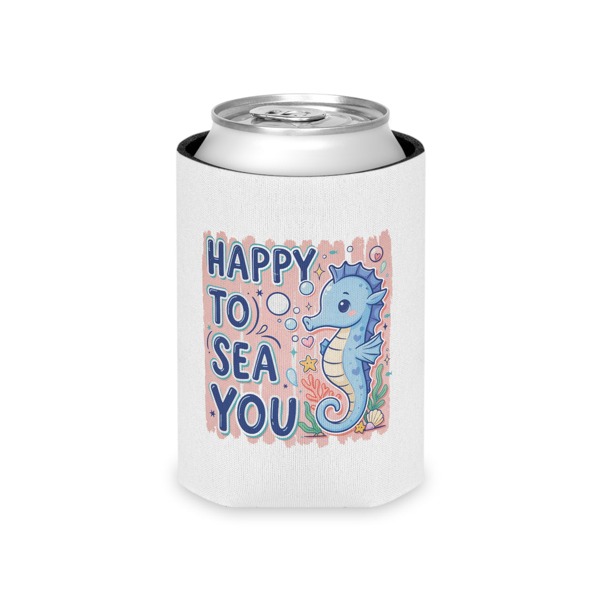 Happy to Sea You Can Cooler, Cute Seahorse Drink Sleeve, Ocean Lover Gift, Beach Party Favor, Summer Coastal Accessory