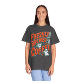 Coffee Lover Halloween Shirt, Freshly Brewed Coffee Ghost T-Shirt, Cute Spooky Season Gift for Barista and Caffeine Fan, Gift for Her