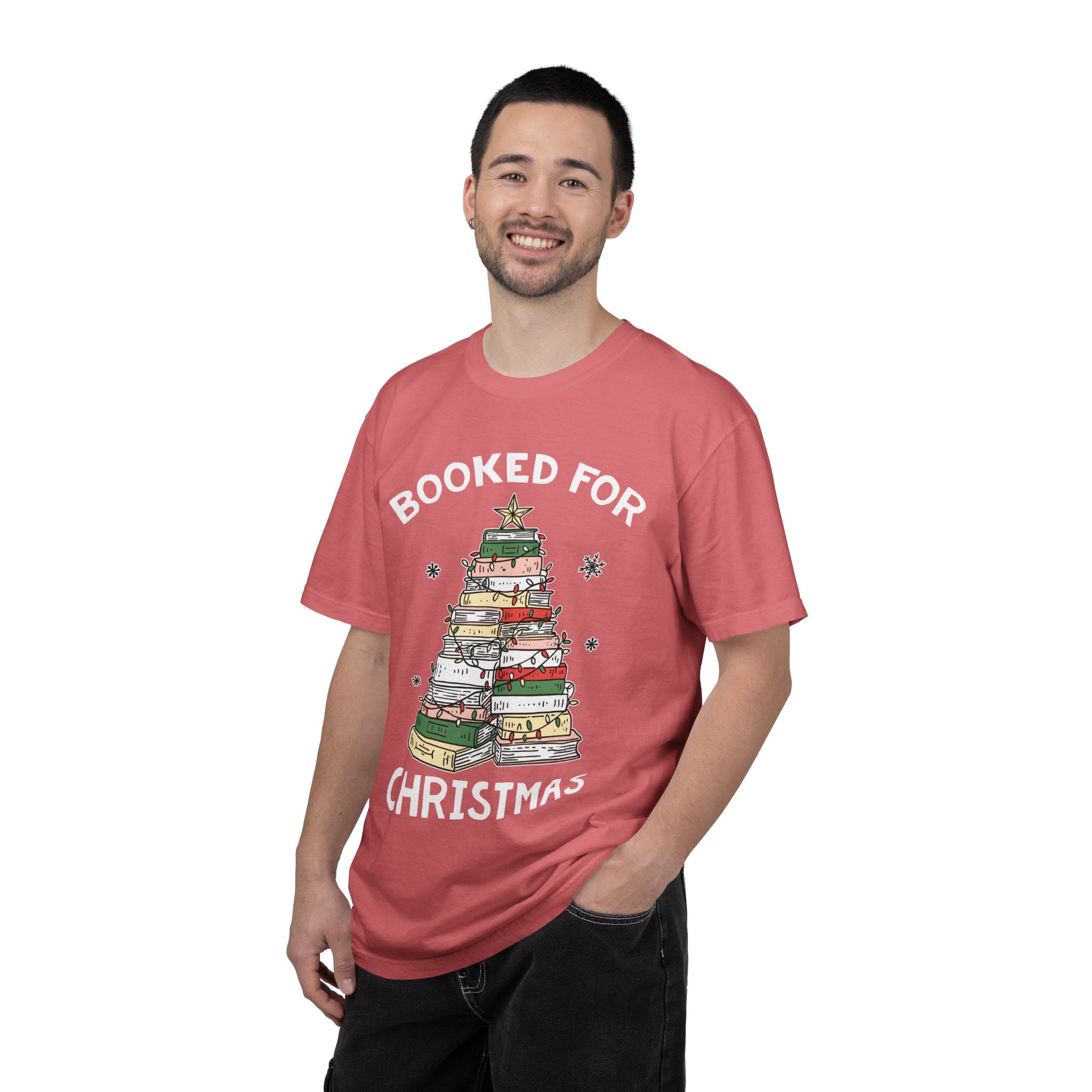 Booked for Christmas Shirt, Book Lover Holiday T-Shirt, Christmas Tree Books Tee, Cozy Reading Gift for Librarian, Teacher or Bookworm