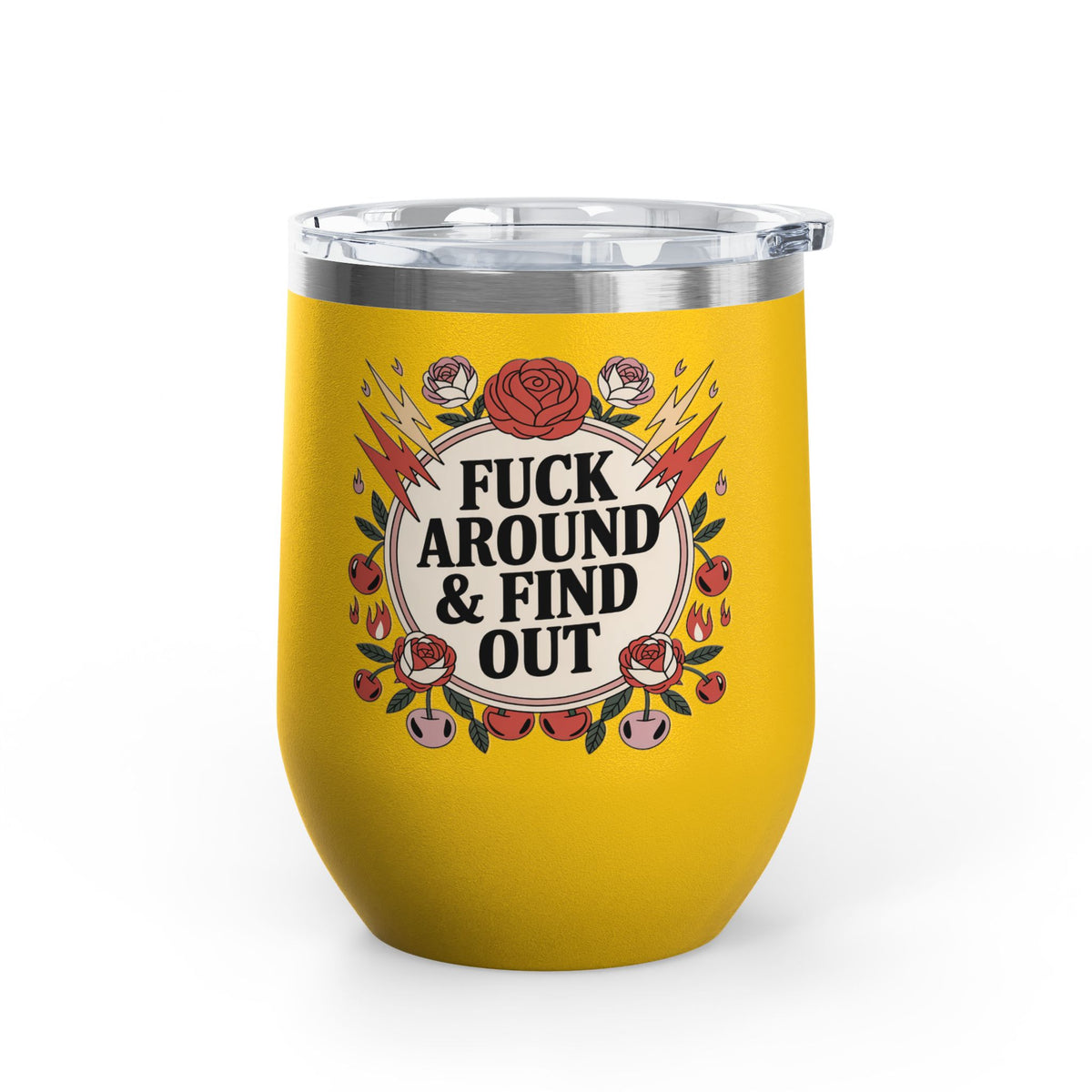 FAFO Wine Tumbler, Retro Tattoo Roses and Cherries Cup, Sarcastic Gift for Her, Edgy Bachelorette Party Cup, Funny Coworker Gift