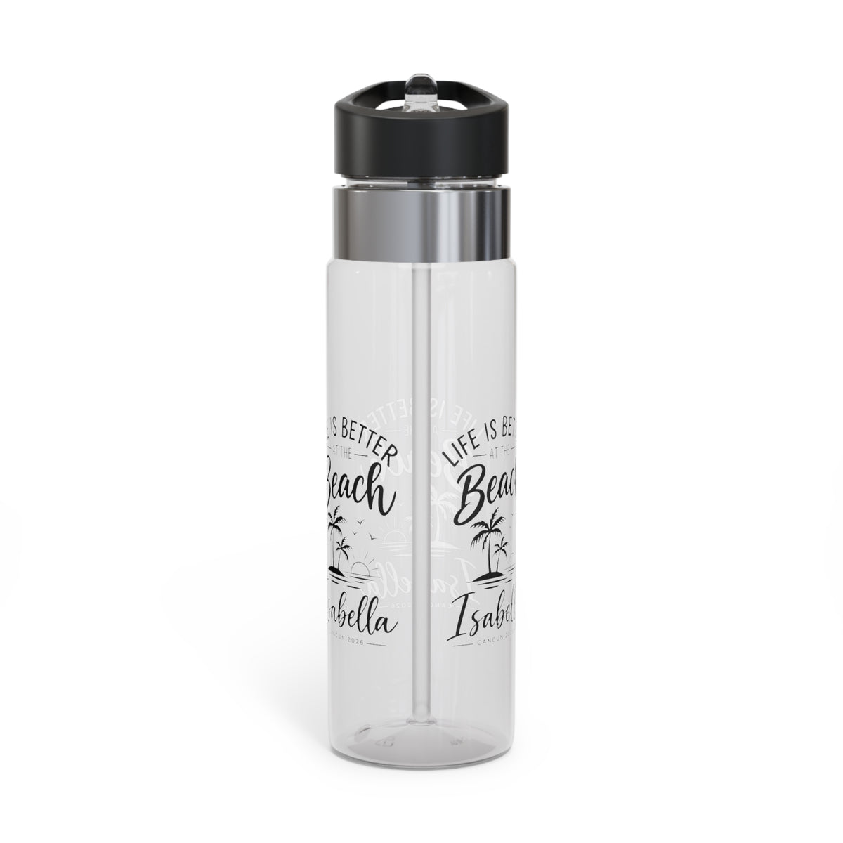 Personalized Beach Water Bottle, Custom Name Vacation Drink Bottle, Tropical Travel Gift, Beach Lover Gift, Cancun Trip Souvenir