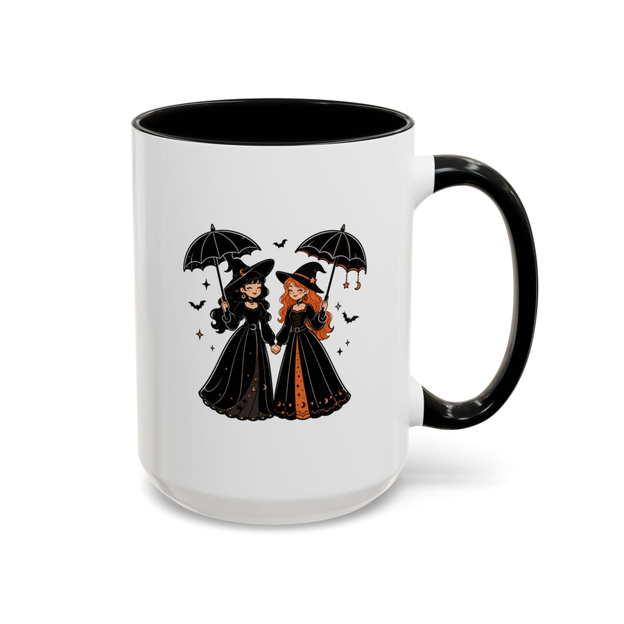 Witch Best Friends Mug, Gothic Halloween Black Accent Coffee Cup, Cute Matching Costume Gift for Bestie, Sister, Girlfriend or Partner