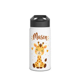 Giraffe Personalized Water Bottle, Custom Name Drink Bottle, Cute Animal Gift, School Water Bottle, Birthday Present, Reusable Kids Bottle