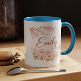 Personalized Floral Name Mug, Custom Coffee Mug with Name, Pink Flower Mug for Women, Birthday Gift, Bridesmaid Keepsake Cup