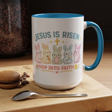 Christian Easter Bunny Mug, Jesus Is Risen Hop Into Faith Coffee Mug, Faith Based Easter Gift, Religious Spring Mug for Women Kids