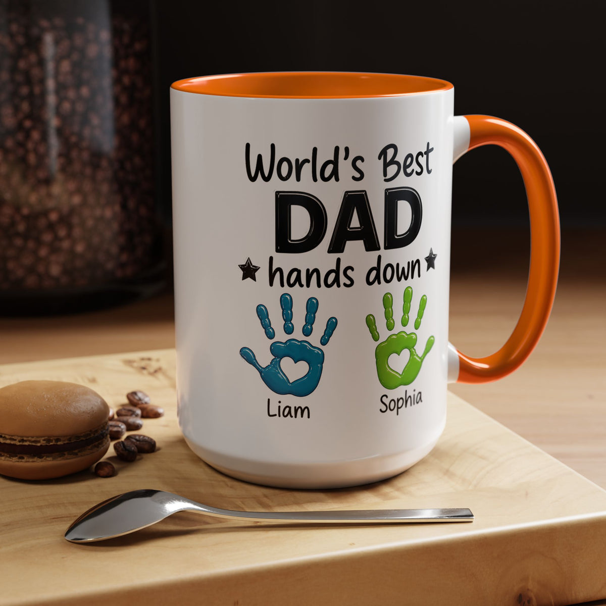 Personalized World's Best Dad Coffee Mug, Custom Handprint Dad Mug with Kids Names, Father's Day Gift for Dad, Gift from Children