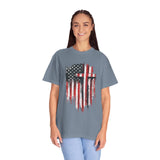 God Bless America Shirt, Distressed American Flag and Cross Graphic, Patriotic Christian Gift for Church Events and Everyday Faith