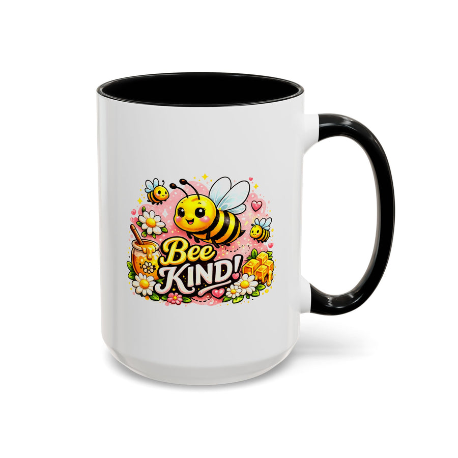 Bee Kind Coffee Mug, Cute Bumblebee Floral Black Accent Cup, Sweet Positive Kindness Gift for Bee Lover, Teacher, Friend or Gardener