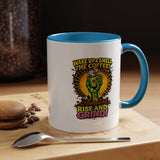 Zombie Coffee Mug, Wake Up and Smell the Coffee Black Accent Cup, Unique Funny Rise and Grind Gift for Horror Fan, Barista or Coworker