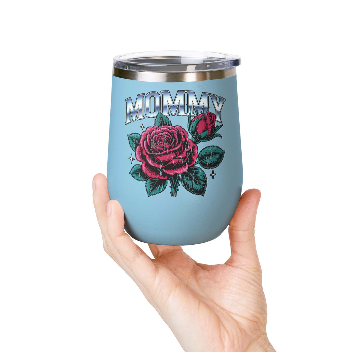 Mommy Rose Wine Tumbler, Pink Floral Cup, Mother's Day Gift for Mom, Birthday Present for Mama and Floral Lovers