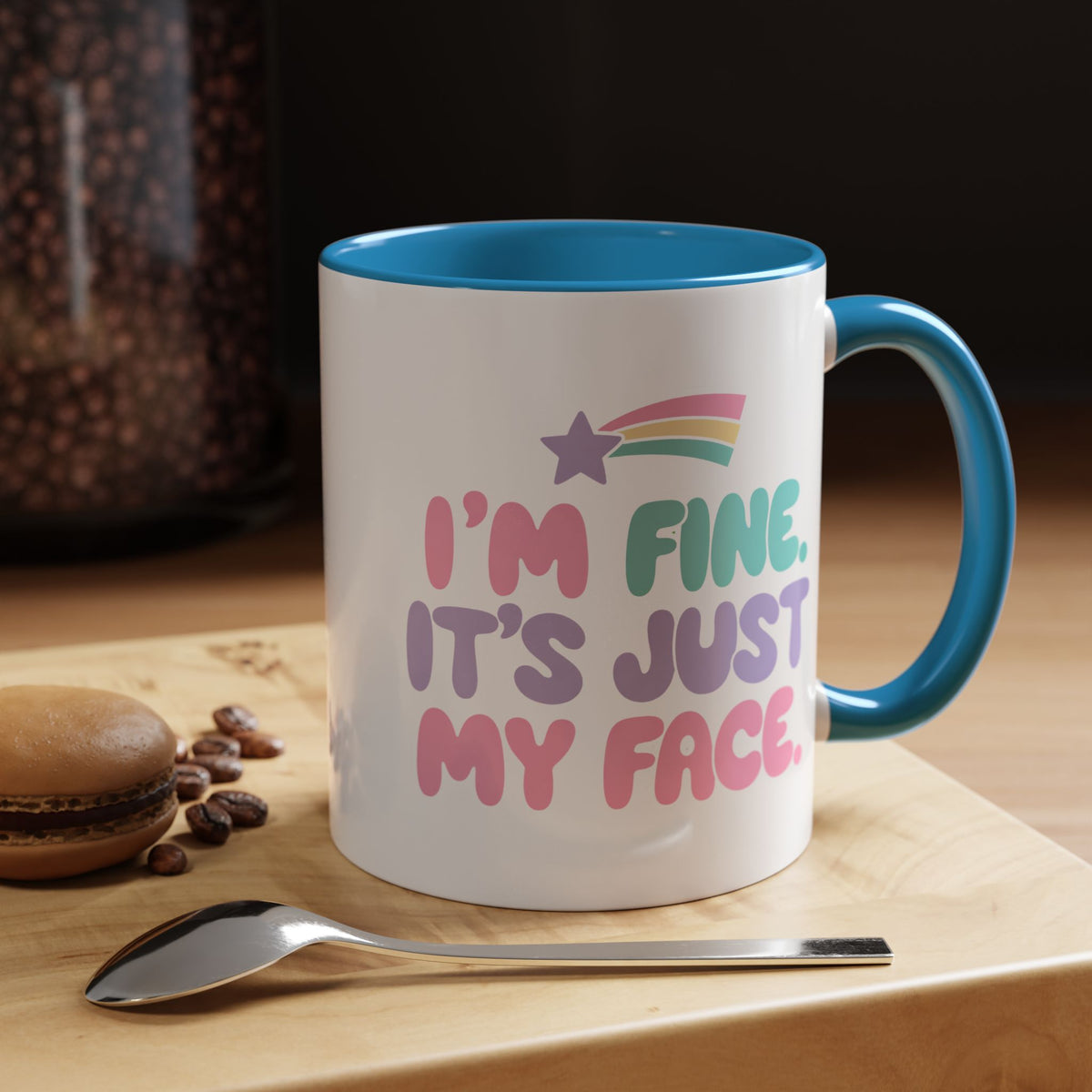 Funny Sarcastic Coffee Mug, I'm Fine It's Just My Face Pastel Quote, Sassy Birthday Gift for a Best Friend or Coworker's Office Coffee Break