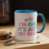 Funny Sarcastic Coffee Mug, I'm Fine It's Just My Face Pastel Quote, Sassy Birthday Gift for a Best Friend or Coworker's Office Coffee Break