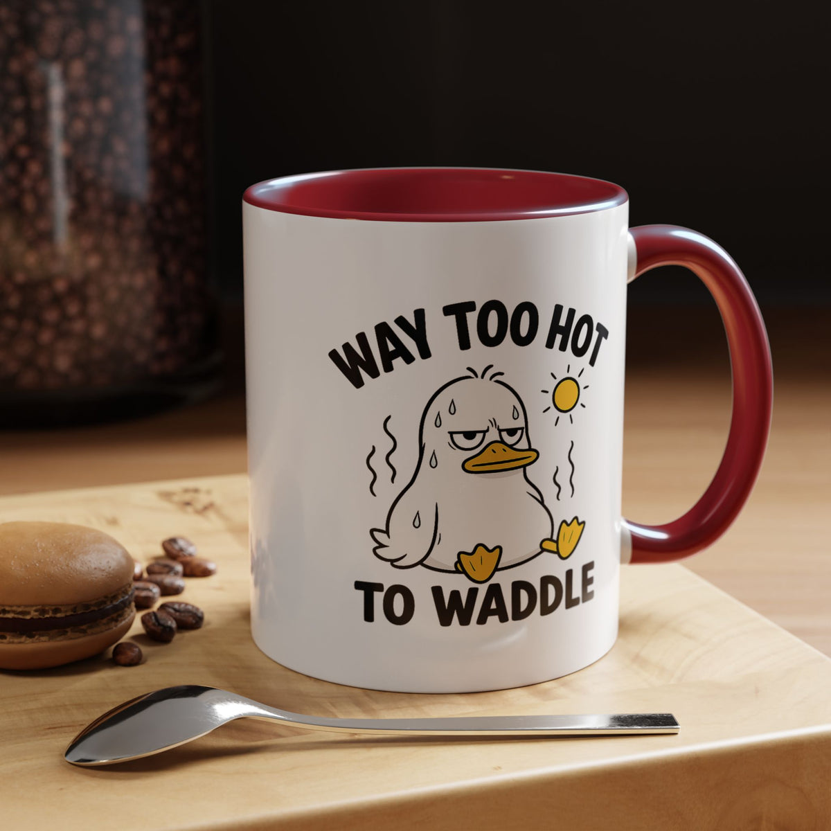 Way Too Hot to Waddle Coffee Mug, Funny Duck Lover Gift for Coworkers, Cute Summer Heat Sarcastic Ceramic Tea Cup with Orange Handle