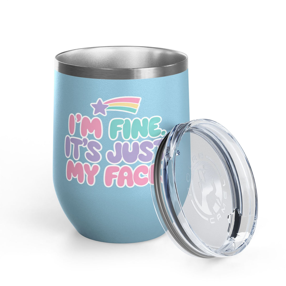 Funny Sarcastic Wine Tumbler, I'm Fine It's Just My Face Pastel Quote, Sassy Drinkware Gift for a Best Friend or Your Coworker's Birthday