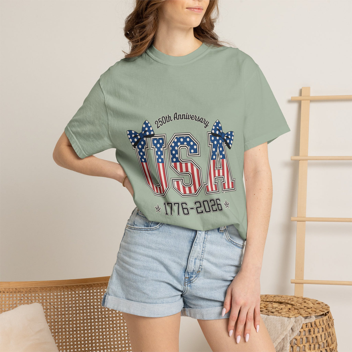 USA 250th Anniversary Comfort Colors Shirt, Patriotic Coquette Bow Tee, America 1776 2026 Graphic Shirt, Fourth of July Gift