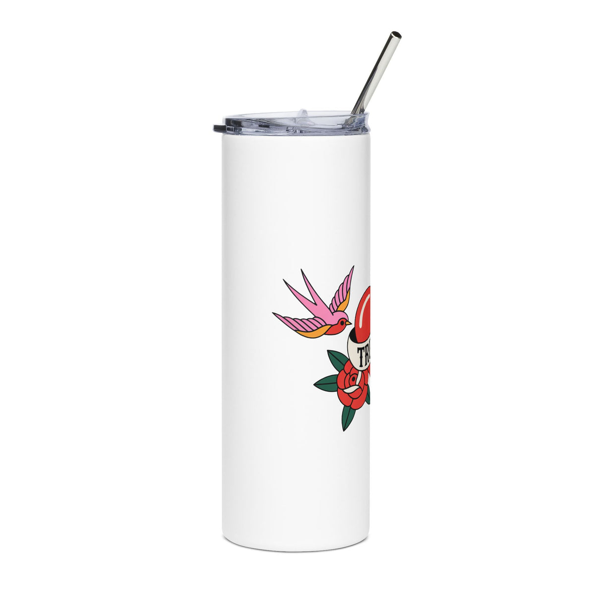 True Love Skinny Tumbler, Vintage Tattoo Heart Design, Stainless Steel Travel Cup, Romantic Gift for Her, Valentine's Day Drinkware