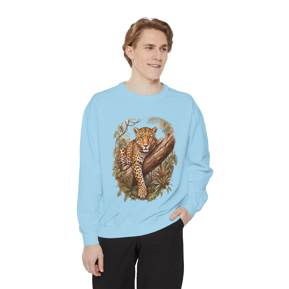Vintage Leopard Jungle Sweatshirt, Tropical Big Cat Crewneck, Wildlife Nature Lover Gift, Botanical Safari Graphic Cozy Pullover Top