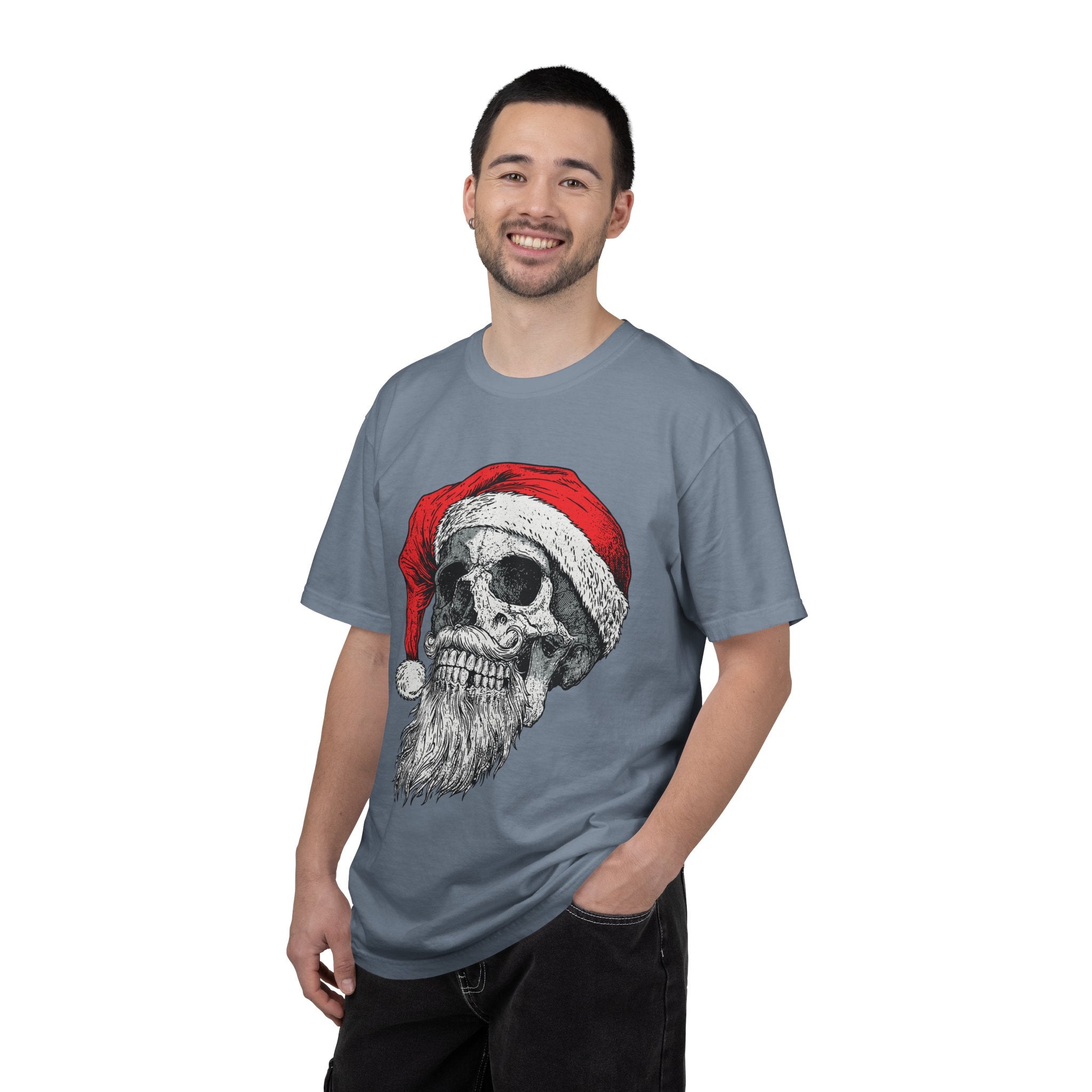 Skull Santa Shirt, Gothic Christmas T-Shirt, Creepy Holiday Skeleton Tee, Alternative Xmas Gift for Metalhead, Biker or Horror Fan