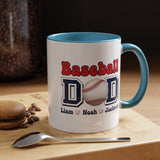 Custom Baseball Dad Coffee Mug with Kids Names, Personalized Sports Father's Day Gift, Cute Team Coach Appreciation Ceramic Tea Cup