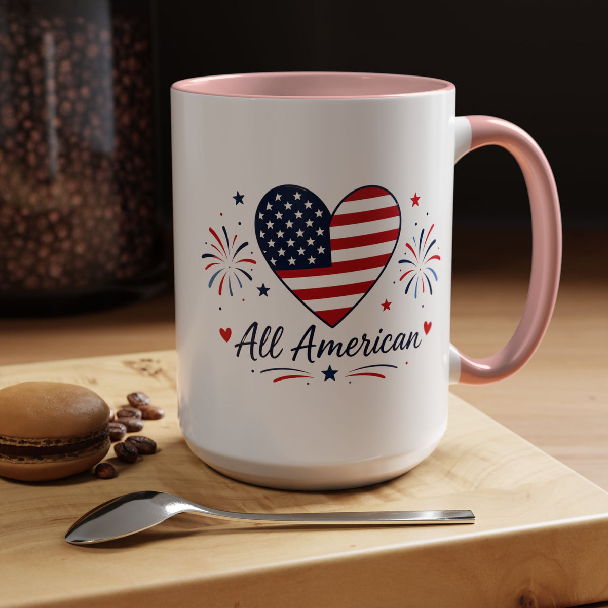 All American Patriotic Heart Coffee Mug, USA Flag Heart Mug, Fourth of July Coffee Cup, American Pride Gift, Independence Day Mug